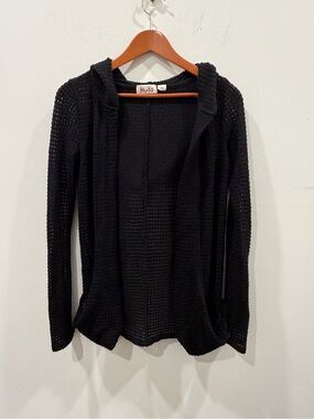 Mudd Black Open-Weave Hooded long sleeve Y2K Cardigan
